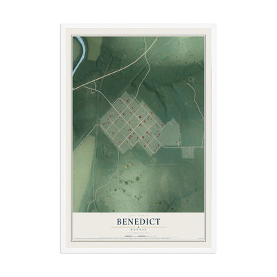 Map of Benedict, Kansas, 12 x 18 inch print in a white wood frame