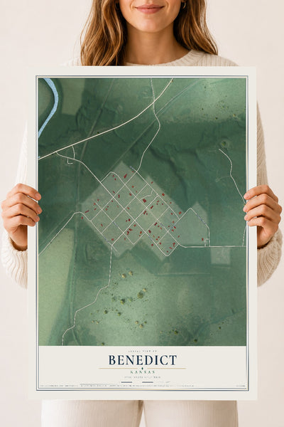 Map of Benedict, Kansas, 18 x 24 inch unframed archival matte print