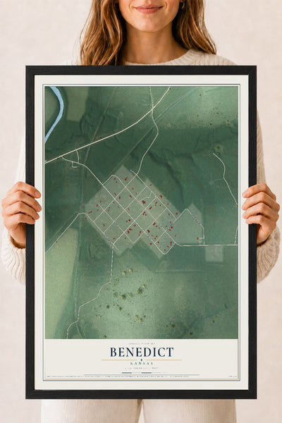 Map of Benedict, Kansas, 18 x 24 inch print in a black wood frame