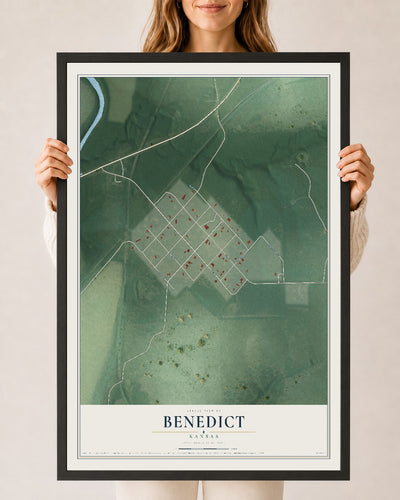 Map of Benedict, Kansas, 24 x 36 inch print in a black wood frame