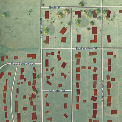 Second close-up of the map of Bennington, Kansas print showing more streets and buildings