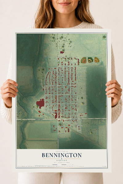 Map of Bennington, Kansas, 18 x 24 inch unframed archival matte print