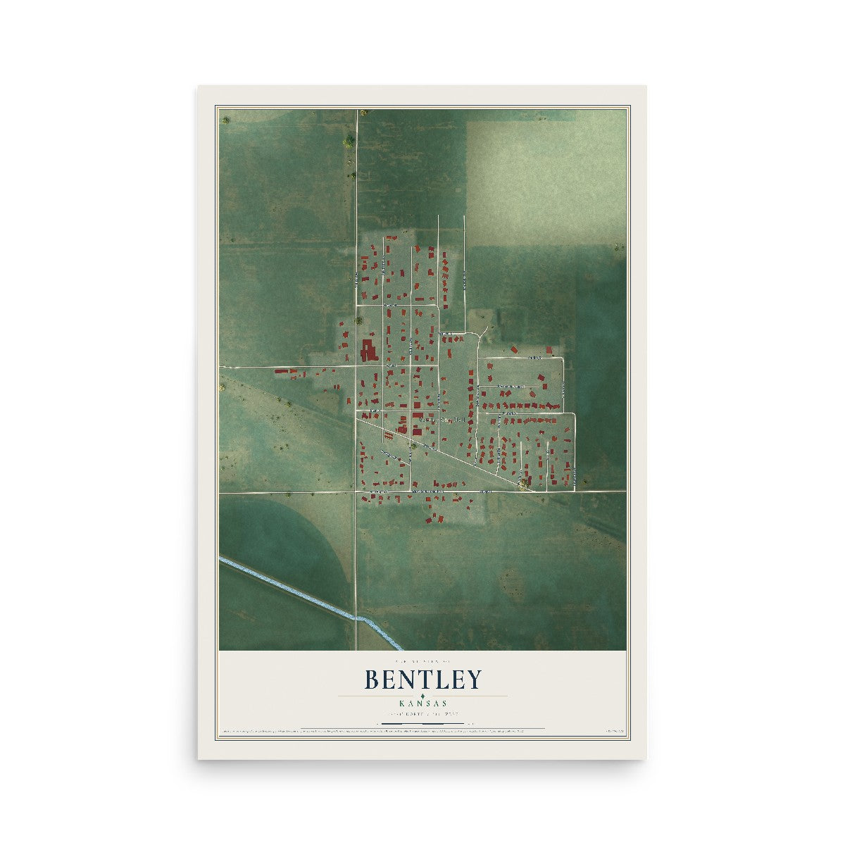Map of Bentley, Kansas, 12 x 18 inch unframed archival matte print