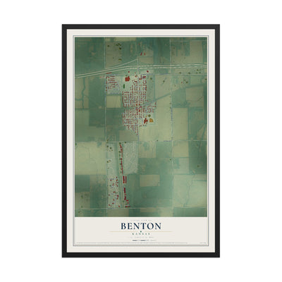 Map of Benton, Kansas, 12 x 18 inch print in a black wood frame