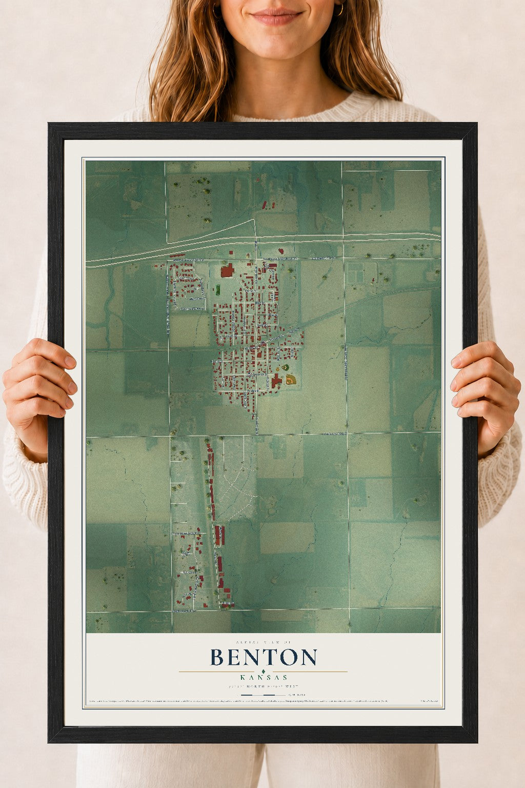 Map of Benton, Kansas, 18 x 24 inch print in a black wood frame