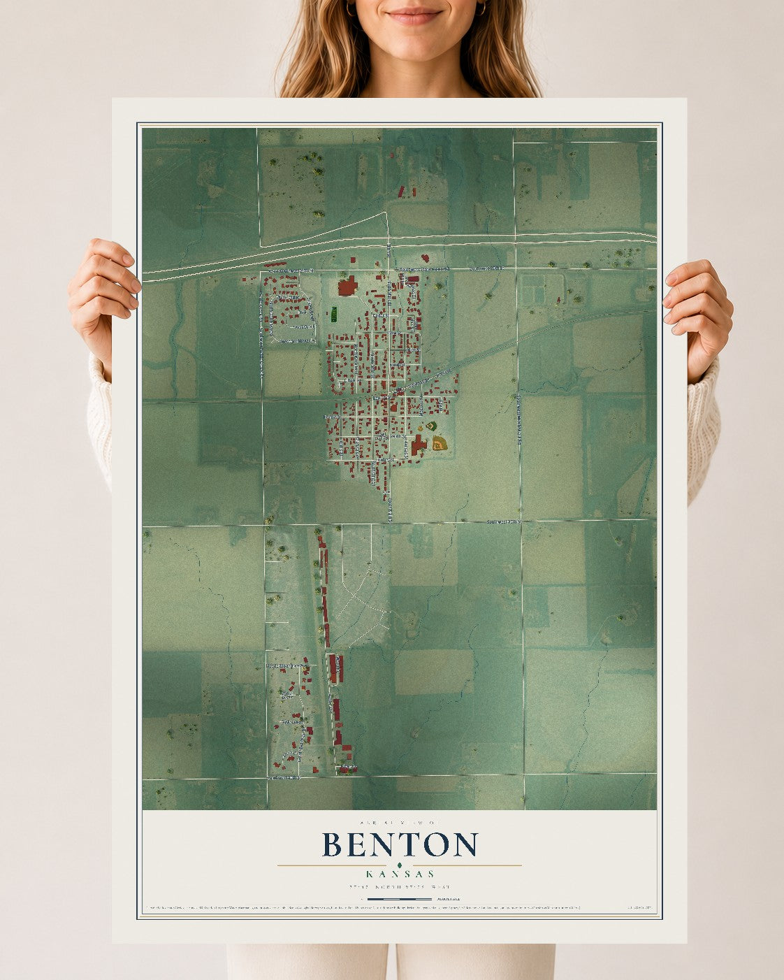 Map of Benton, Kansas, 24 x 36 inch unframed archival matte print