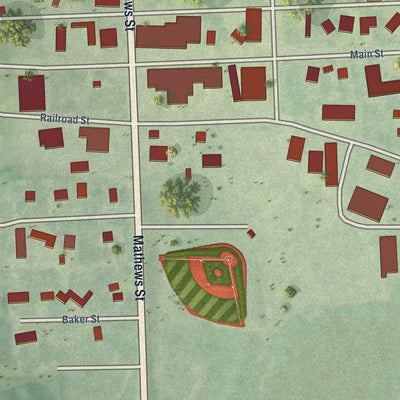 Close-up of the map of Bern, Kansas print showing street and building detail