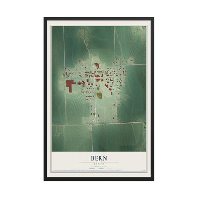 Map of Bern, Kansas, 12 x 18 inch print in a black wood frame