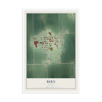 Map of Bern, Kansas, 12 x 18 inch print in a white wood frame