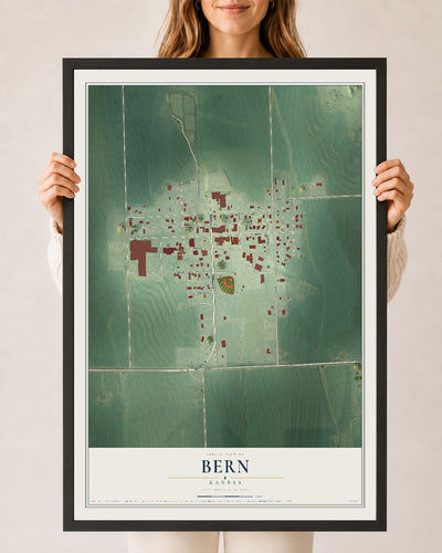 Map of Bern, Kansas, 24 x 36 inch print in a black wood frame