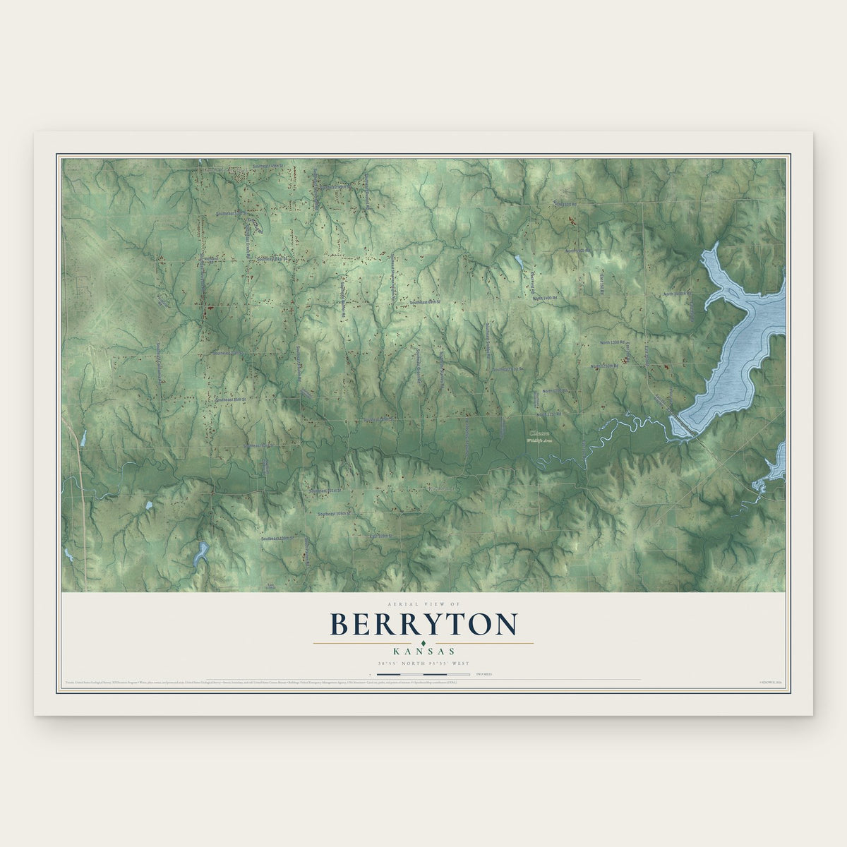 Berryton, Kansas map print, the full design