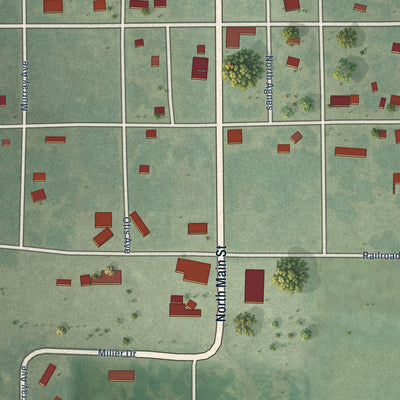 Close-up of the map of Beverly, Kansas print showing street and building detail