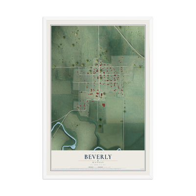 Map of Beverly, Kansas, 12 x 18 inch print in a white wood frame