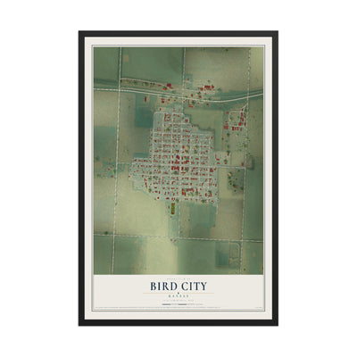 Map of Bird City, Kansas, 12 x 18 inch print in a black wood frame
