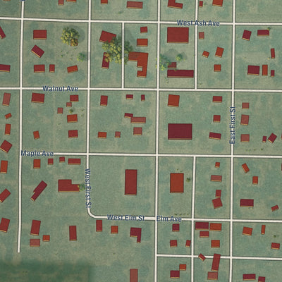 Close-up of the map of Bison, Kansas print showing street and building detail