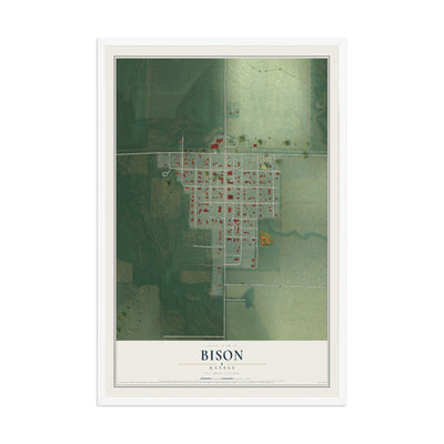 Map of Bison, Kansas, 12 x 18 inch print in a white wood frame