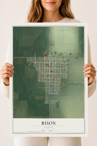 Map of Bison, Kansas, 18 x 24 inch unframed archival matte print