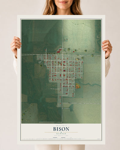 Map of Bison, Kansas, 24 x 36 inch unframed archival matte print