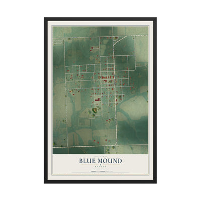 Map of Blue Mound, Kansas, 12 x 18 inch print in a black wood frame