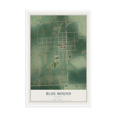 Map of Blue Mound, Kansas, 12 x 18 inch print in a white wood frame