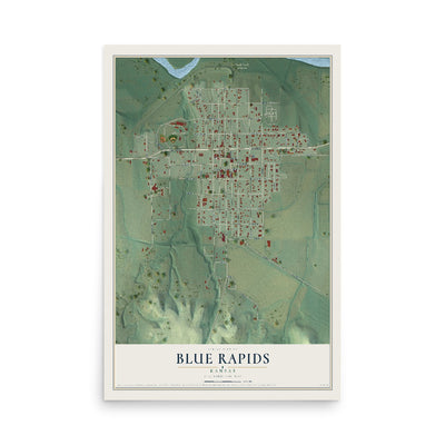 Map of Blue Rapids, Kansas, 12 x 18 inch unframed archival matte print