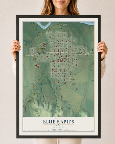 Map of Blue Rapids, Kansas, 24 x 36 inch print in a black wood frame