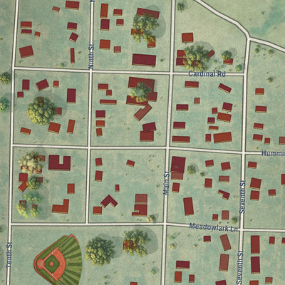 Close-up of the map of Bogue, Kansas print showing street and building detail