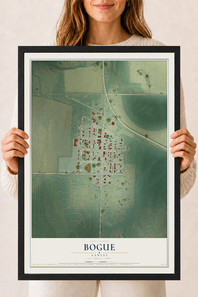Map of Bogue, Kansas, 18 x 24 inch print in a black wood frame