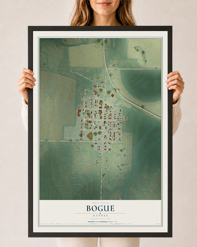 Map of Bogue, Kansas, 24 x 36 inch print in a black wood frame