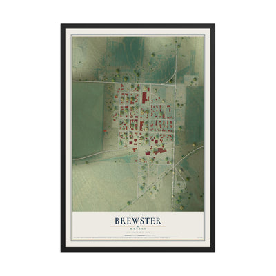 Map of Brewster, Kansas, 12 x 18 inch print in a black wood frame