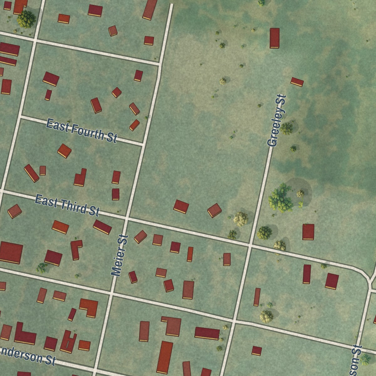 Second close-up of the map of Brookville, Kansas print showing more streets and buildings