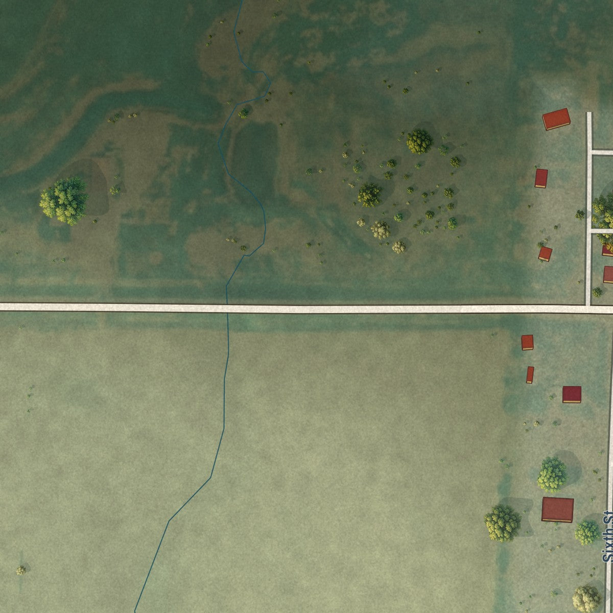 Second close-up of the map of Brownell, Kansas print showing more streets and buildings