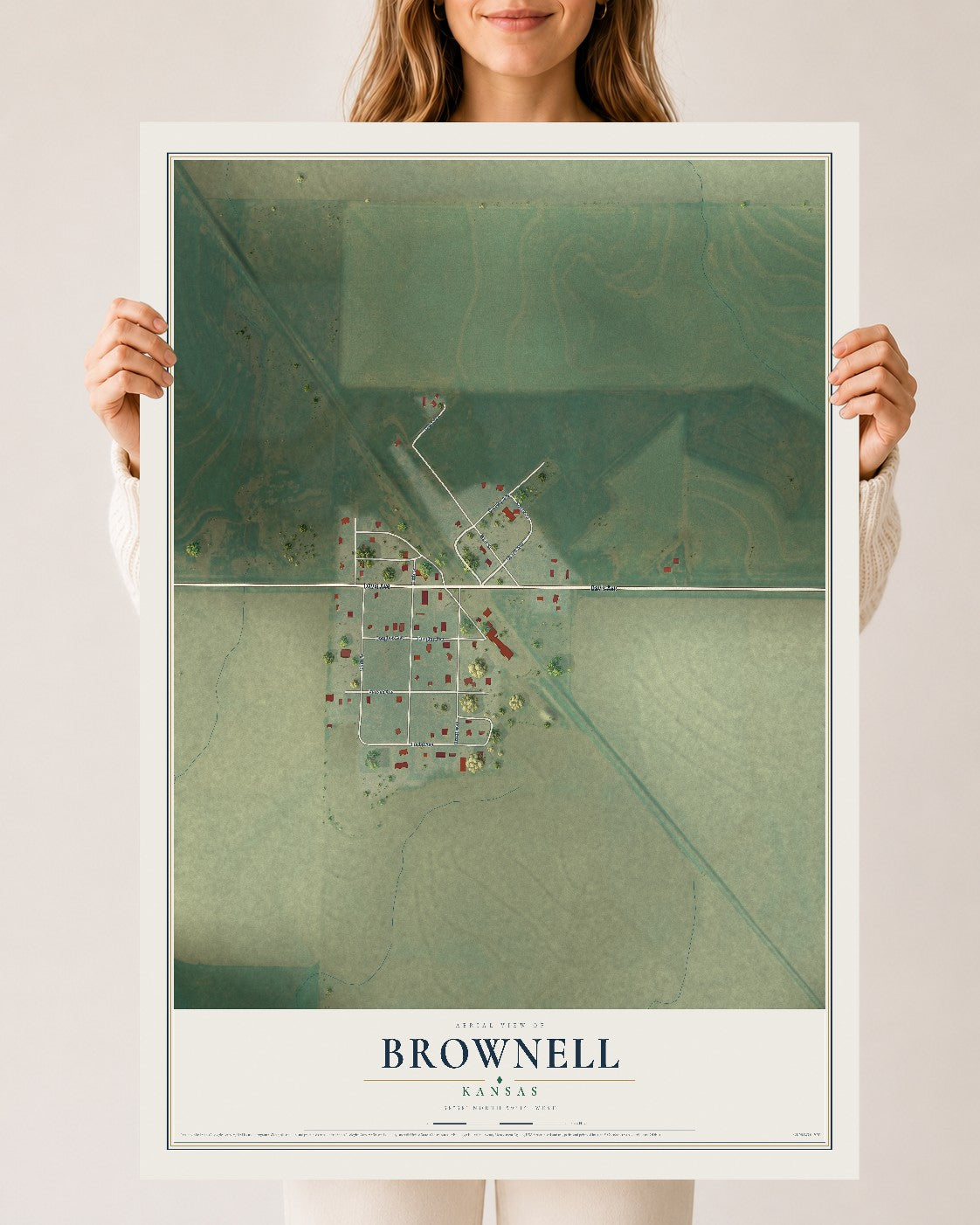 Map of Brownell, Kansas, 24 x 36 inch unframed archival matte print