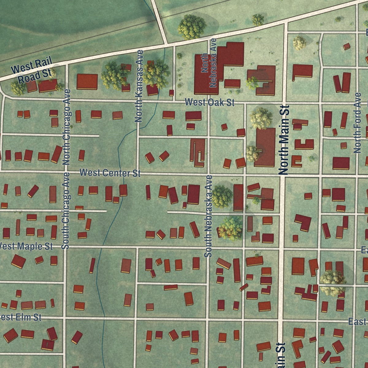 Close-up of the map of Bucklin, Kansas print showing street and building detail