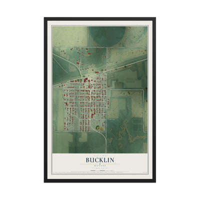 Map of Bucklin, Kansas, 12 x 18 inch print in a black wood frame