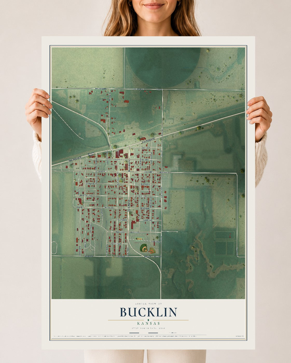 Map of Bucklin, Kansas, 24 x 36 inch unframed archival matte print