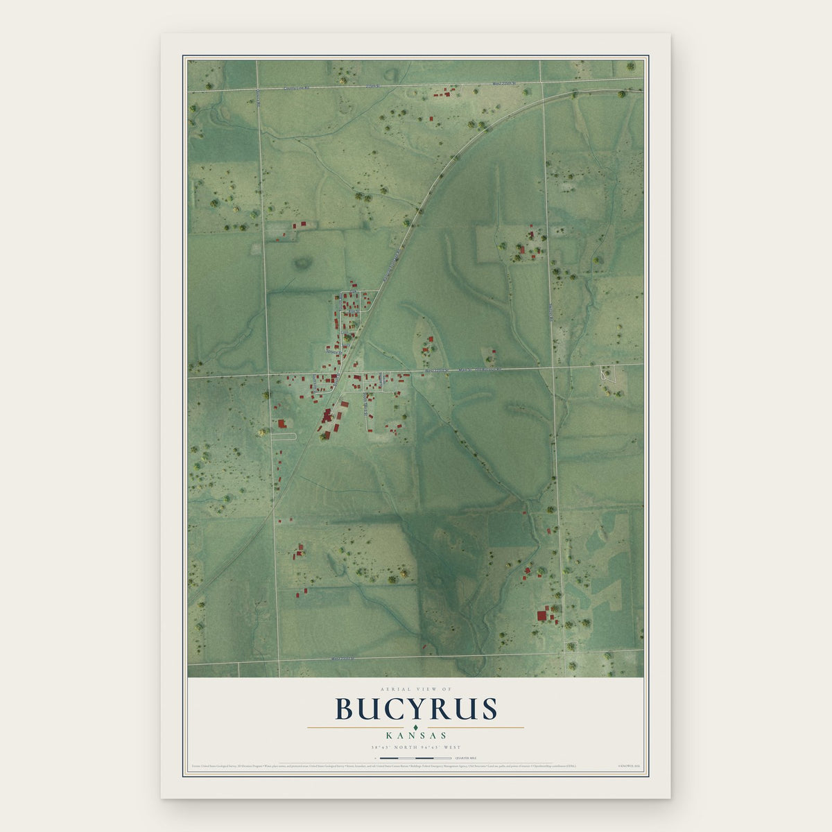 Bucyrus, Kansas map print, the full design