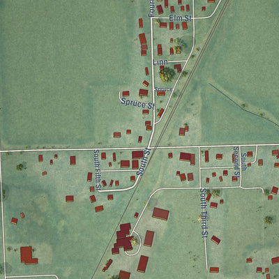 Close-up of the map of Bucyrus, Kansas print showing street and building detail