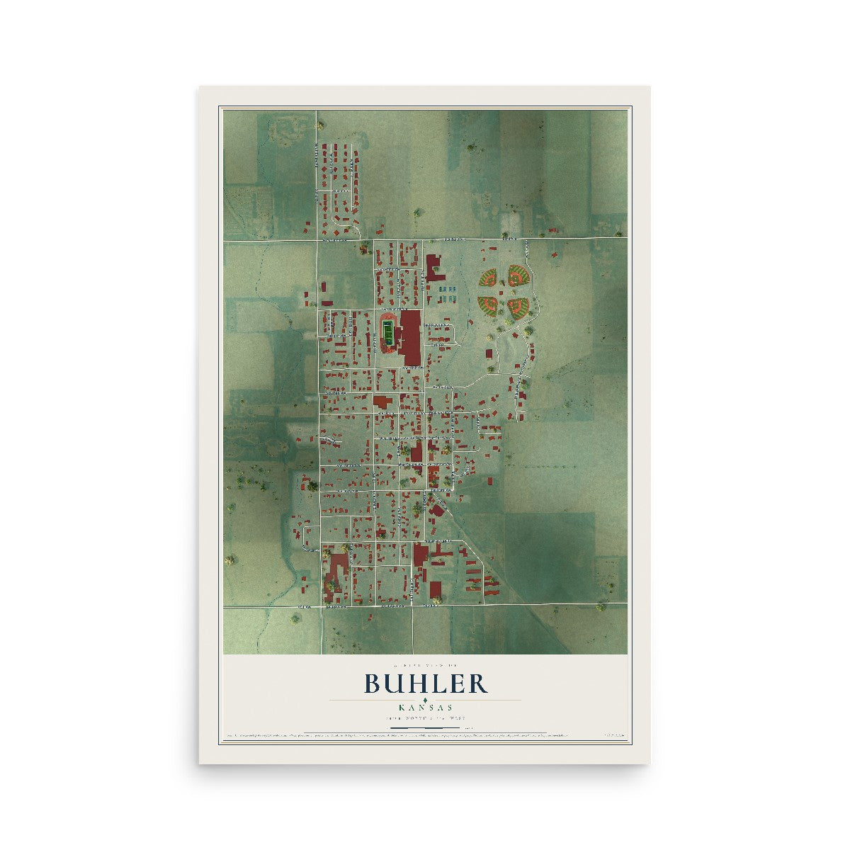 Map of Buhler, Kansas, 12 x 18 inch unframed archival matte print
