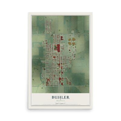 Map of Buhler, Kansas, 12 x 18 inch unframed archival matte print