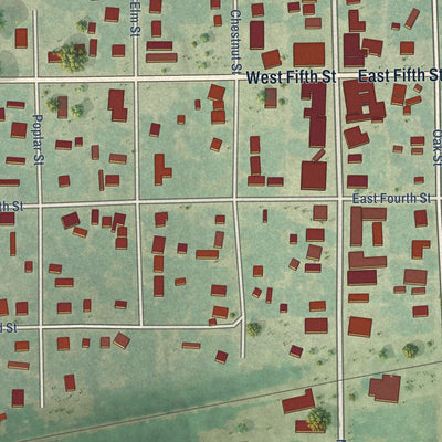 Close-up of the map of Burden, Kansas print showing street and building detail