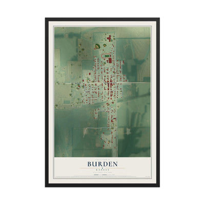 Map of Burden, Kansas, 12 x 18 inch print in a black wood frame