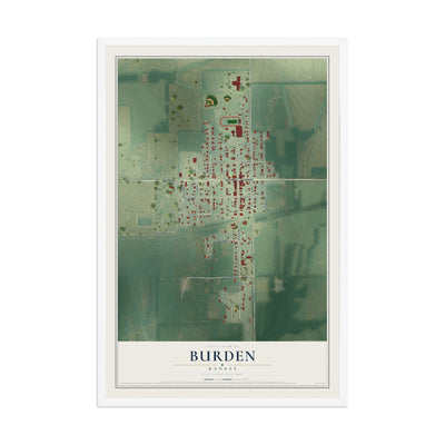 Map of Burden, Kansas, 12 x 18 inch print in a white wood frame