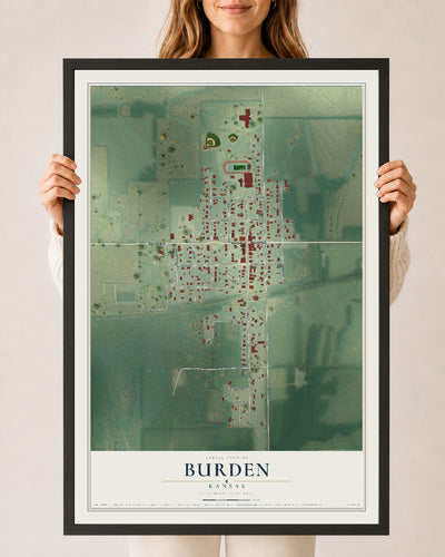 Map of Burden, Kansas, 24 x 36 inch print in a black wood frame