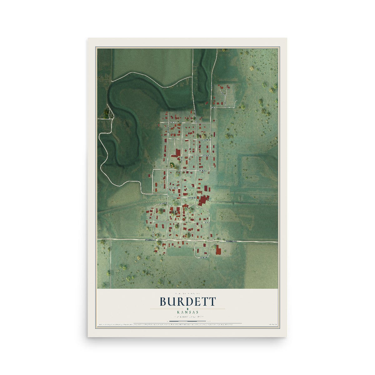 Map of Burdett, Kansas, 12 x 18 inch unframed archival matte print