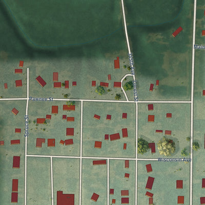 Second close-up of the map of Burdett, Kansas print showing more streets and buildings