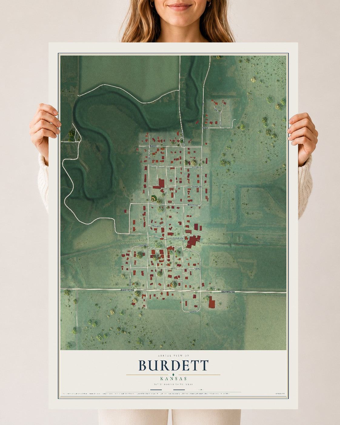 Map of Burdett, Kansas, 24 x 36 inch unframed archival matte print