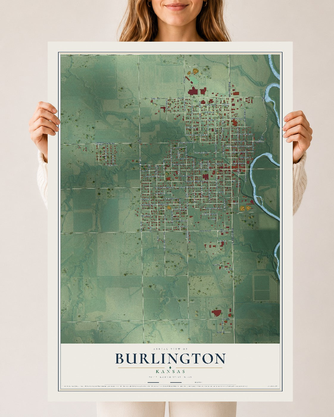 Map of Burlington, Kansas, 24 x 36 inch unframed archival matte print