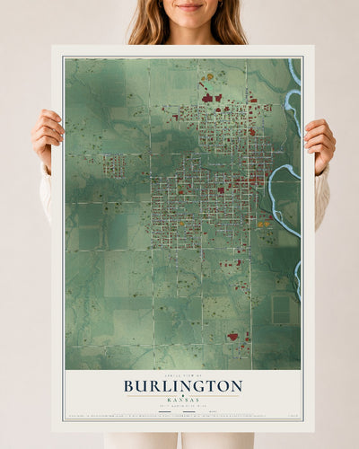 Map of Burlington, Kansas, 24 x 36 inch unframed archival matte print