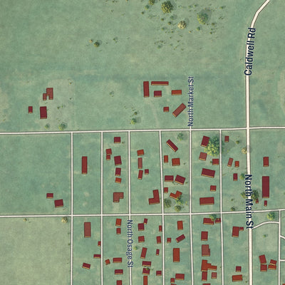 Second close-up of the map of Caldwell, Kansas print showing more streets and buildings